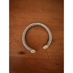 Retro Inspired Stylish Silver Rope Cuff Bracelet Gold Bar Ends Rhinestones